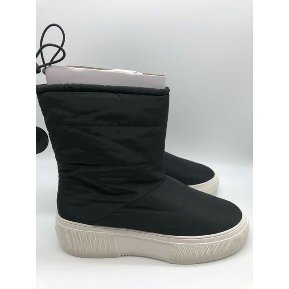 JSlides Women's Cozy Black Platform Waterproof Nylon Booties Size 10 - Picture 3 of 12